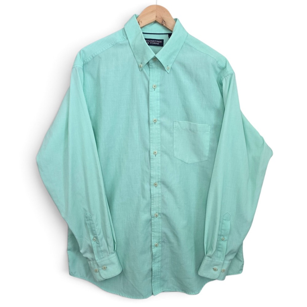 Roundtree & Yorke Mens Large Green Button Down Shirt Long Sleeve Classic Fit